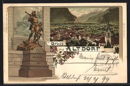 Litho Altdorf, Wilhelm Tell Denkmal, Tot
