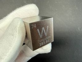 Wolfram, Elementwürfel mit Gravur 1 Zoll (2.54 cm), 313 g