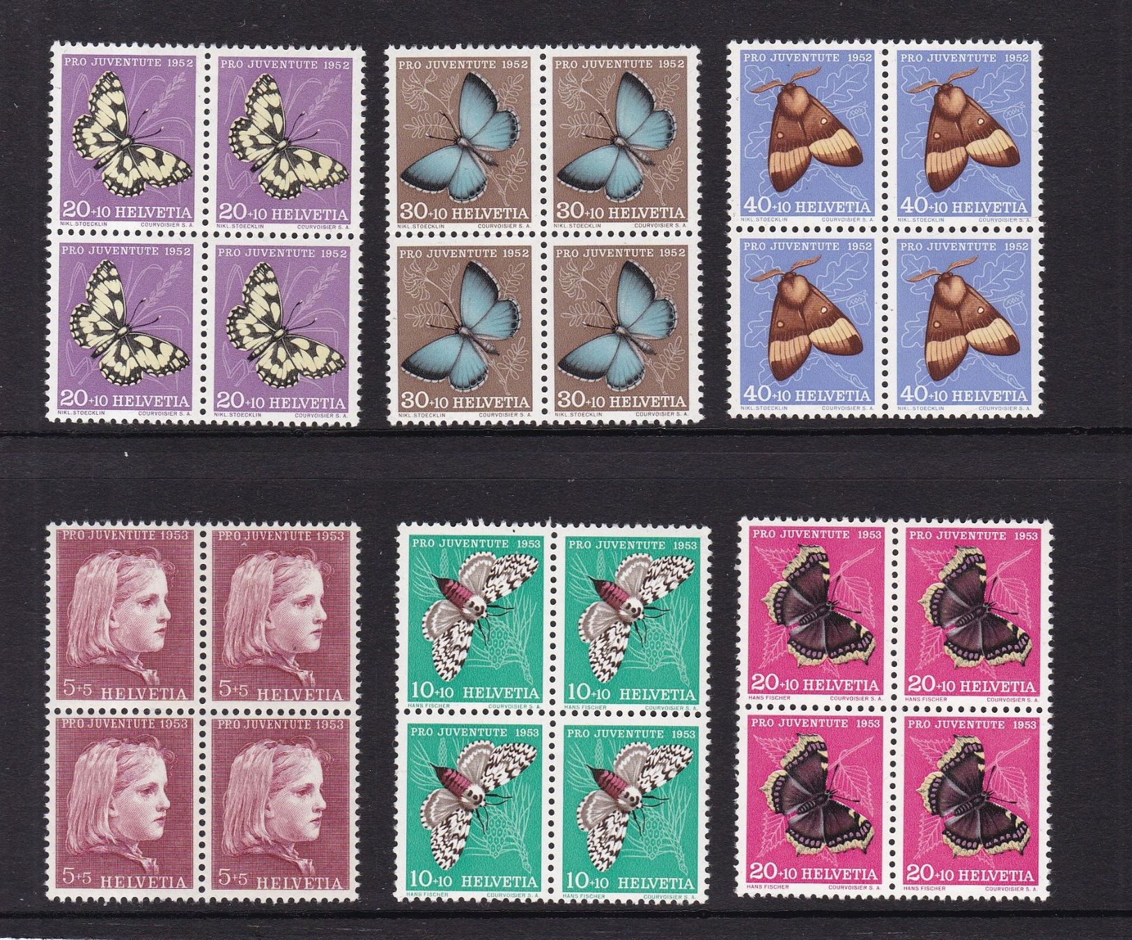 Alle Briefmarken: 24 Stk. Pro Juventute Viererblocks ab 1939 – Gebraucht aus Münchwilen AG von Nesar 1