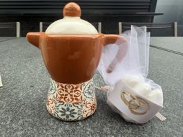 Mokka Kanne Deko mit Hochzeitsmandeln, neuwertig & süss!