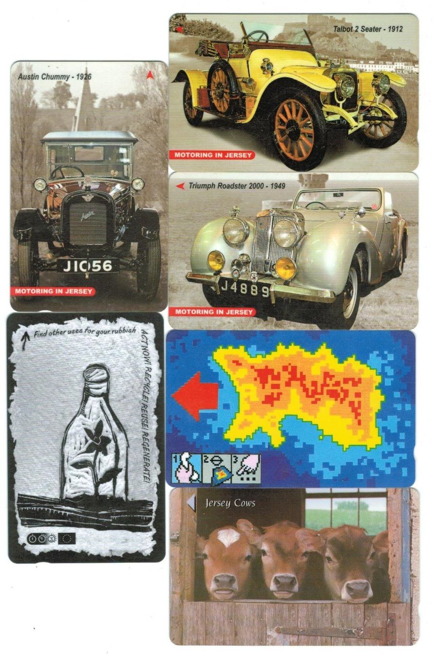 Schede telefoniche: 6 Telefonkarten Jersey Oldtimer Auto, Kühe u.a. – Usato da Zürich venduto da tol_b7c7