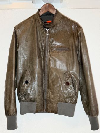 BOSS Hugo Boss Lederjacke olivgrün Herren Grösse 50