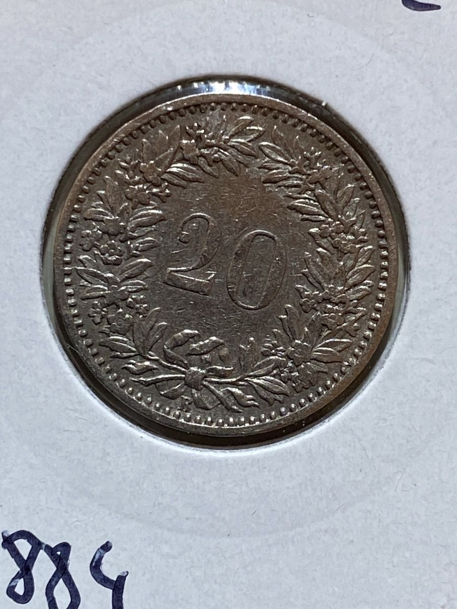 Tutti le monete: Suisse - 20 centimes - 1884 – Usato da Payerne venduto da Mike1682 1