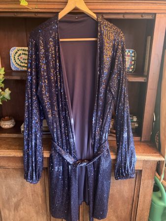 Robe kimono sequins bleu nuit - robe soirée, fête, brilliant