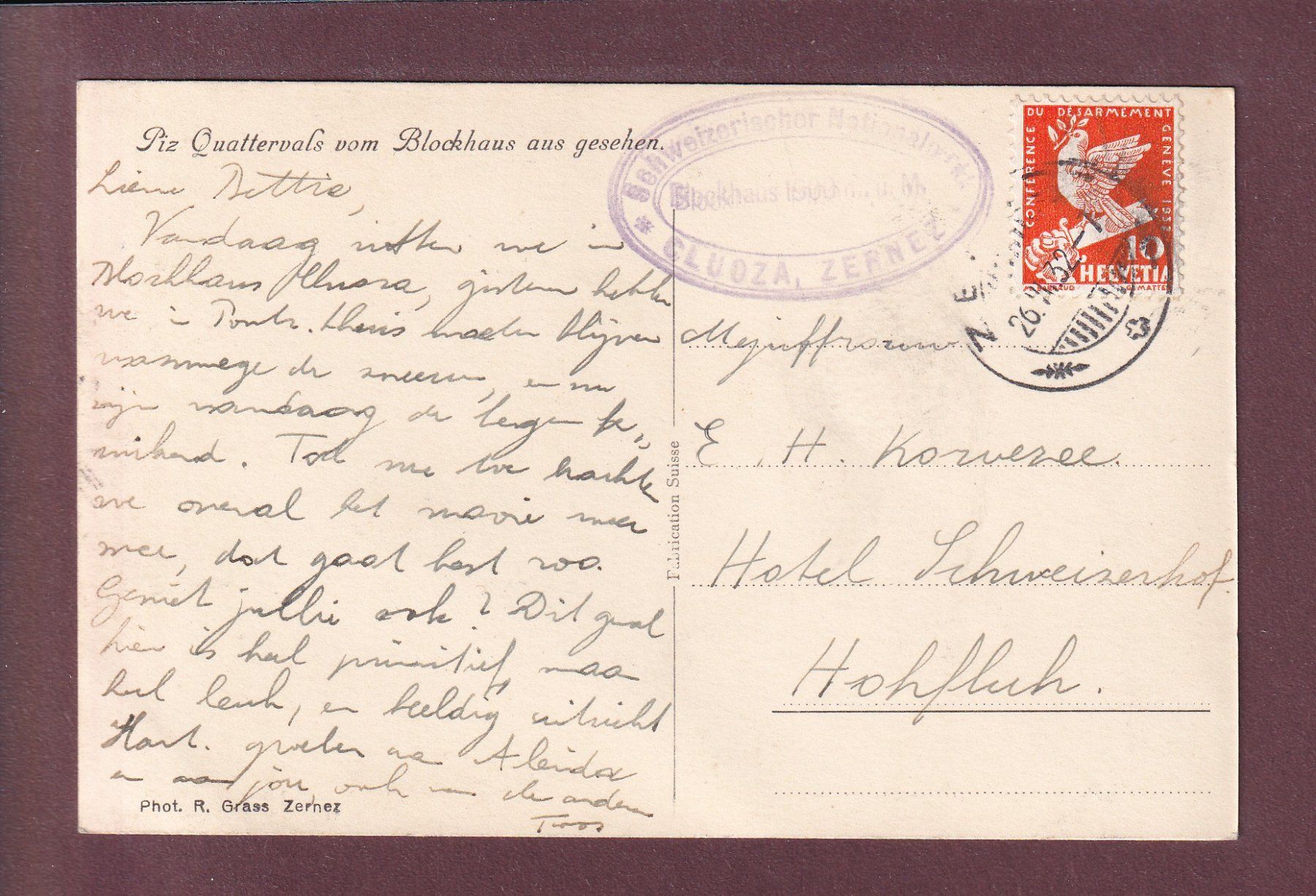 Cartoline postali: PIZ QUATTERVALS vom Blockhaus - 1932 – Usato da Pully venduto da nicecards 1