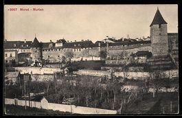 AK Morat, Murten, Stadtmauer mit Türmen