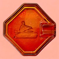 RARE cendrier ancien en verre ambré de Saint-Prex Suisse