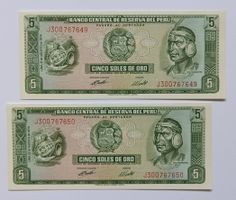 Peru 5 Soles de Oro 1974 Banknote UNC (2x)