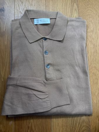 BRUNELLO CUCINELLI Herren Polo Shirt braun, Langarm, L
