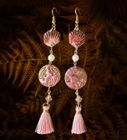 BOUCLE D'OREILLE FAIT MAIN FIMO BRUNE/VIEUX ROSE/DORE