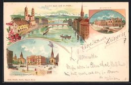 Litho Zürich, Blick auf die Alpen, Bahn