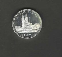 1990 Zürich City+GROSMÜNSTER/sitzende Helvetia/1 Unze 999Ag