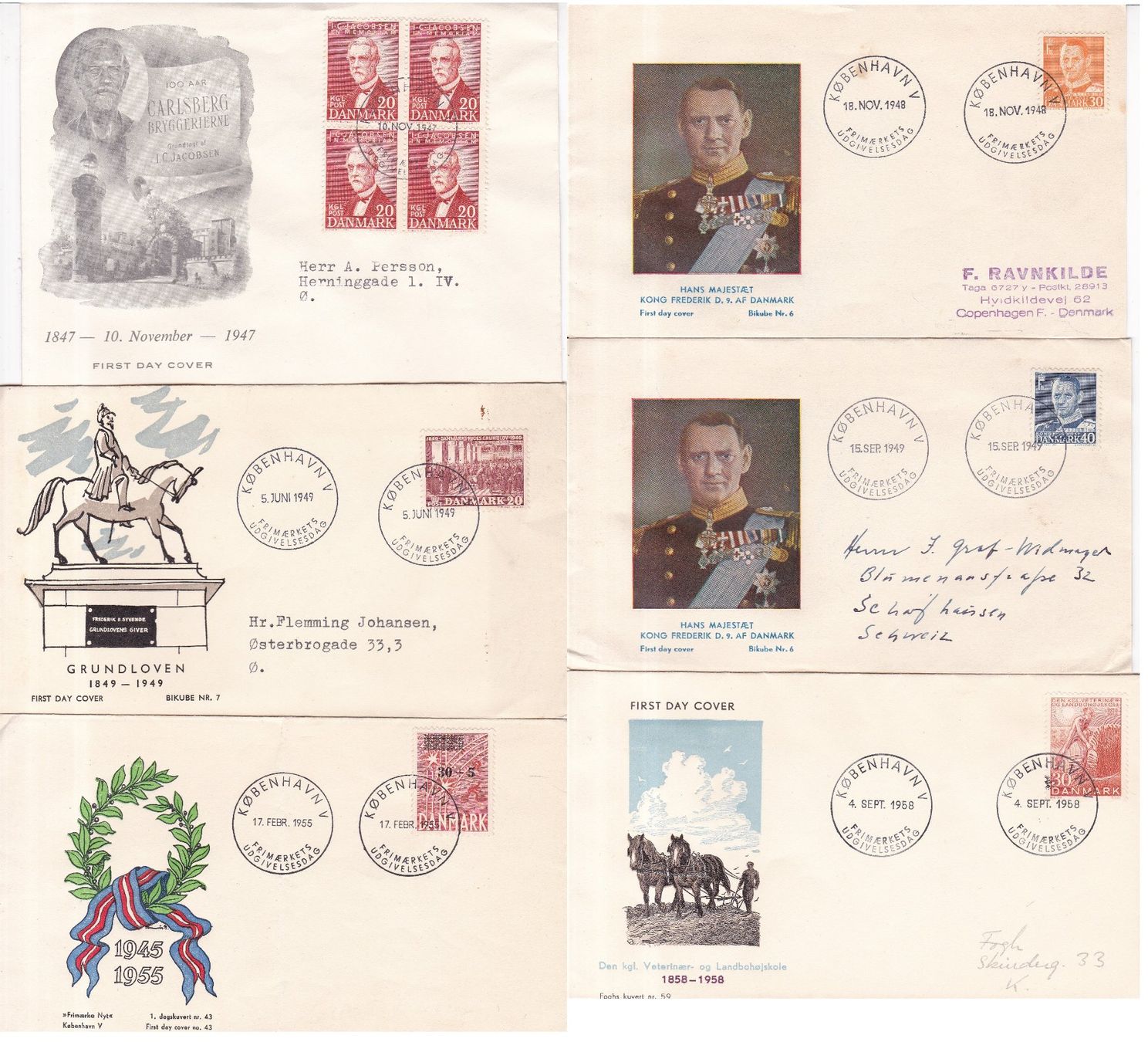Tutti i francobolli: 54 Stk. FDCs, 1.Tagsbriefe "Dänemark" ab 1947 – Usato da Münchwilen AG venduto da Nesar