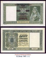 10 Dinar 1941 Serbien WW2 UNZ