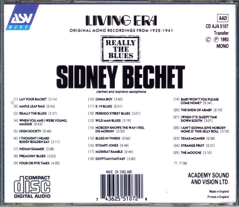 CDs: CD - SIDNEY BECHET Really The Blues, original MONO 1932-1941 – Gebraucht aus Morges von evnocha3 7