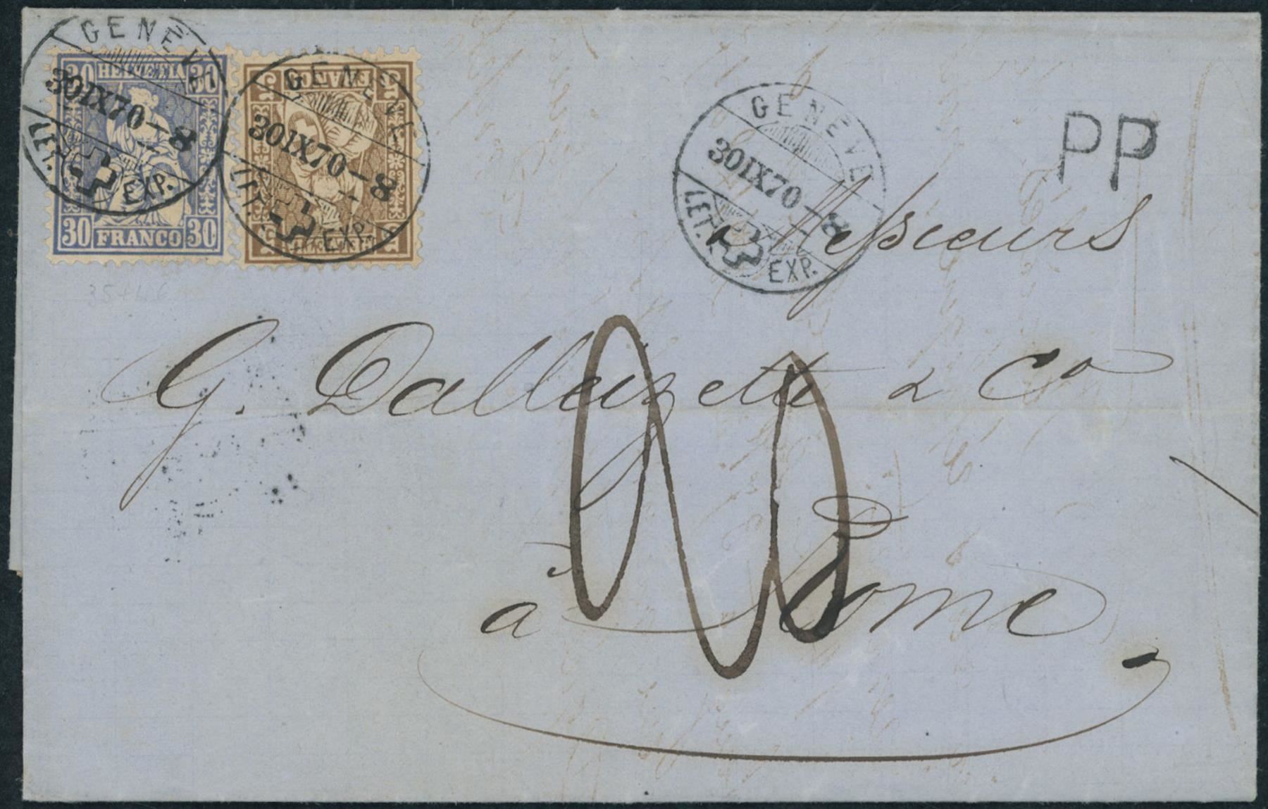 Alle Briefmarken: 1870 - Sitzende Helvetia - Brief - BFr – Gebraucht aus Schindellegi von leecollect