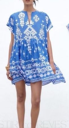 Zara Sommer Kleid in Blau/Weiss, Grösse M - Versand 9.-