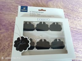 6 Schiefer-Tafelhänger Deko Beschriftungsset Neu