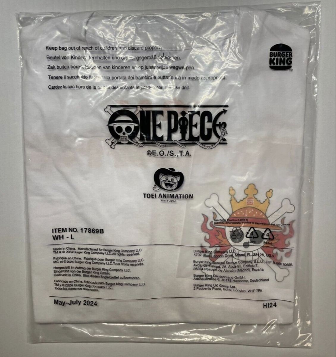 T-shirt édition Limitée One Piece X Burger King - Personnage Luffy - Taille L - Neuf Avec étiquette