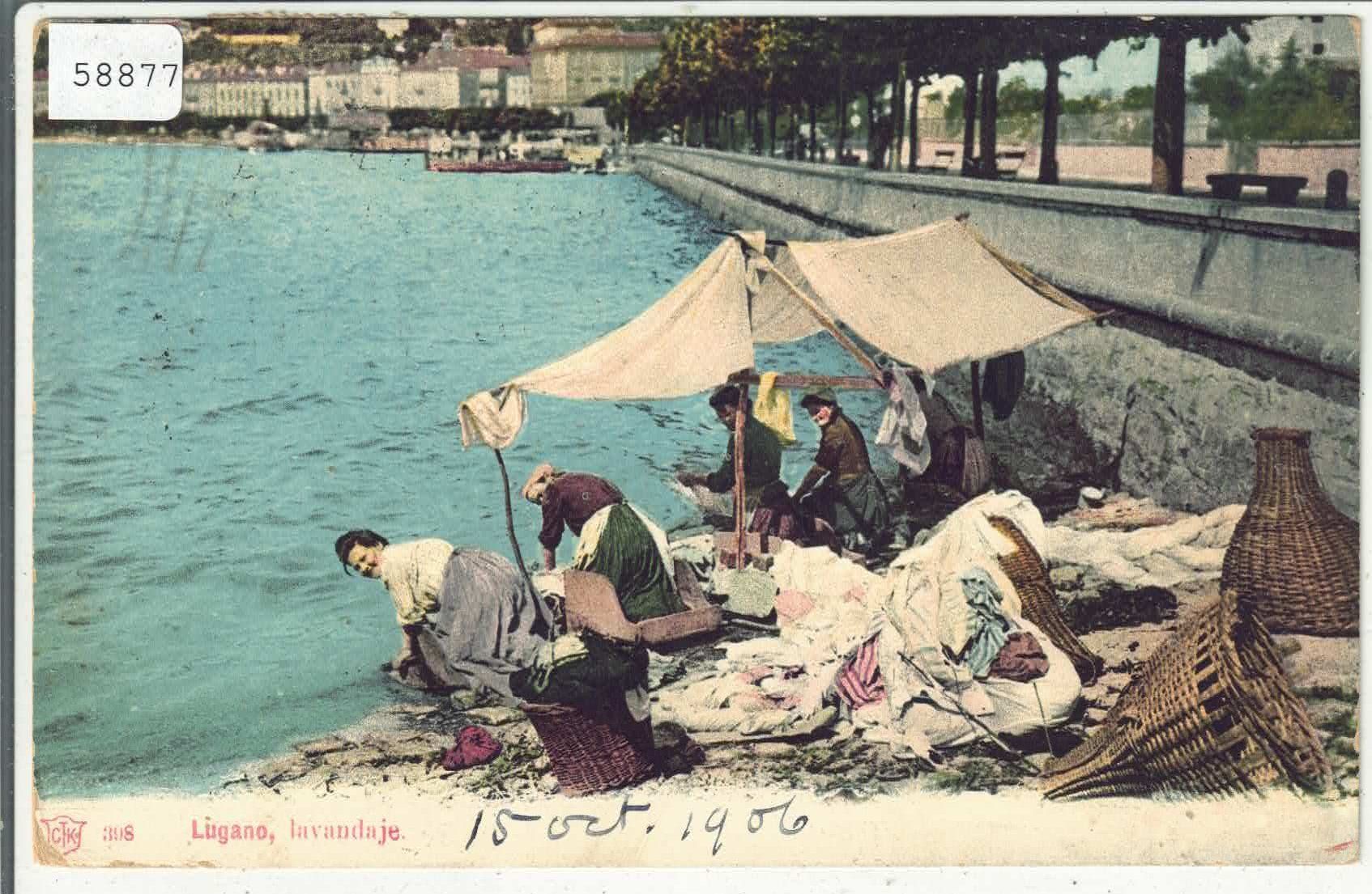 Cartoline postali: Lugano - Lavandaje - animee - Litho – Usato da Ettingen venduto da Kartenplanet