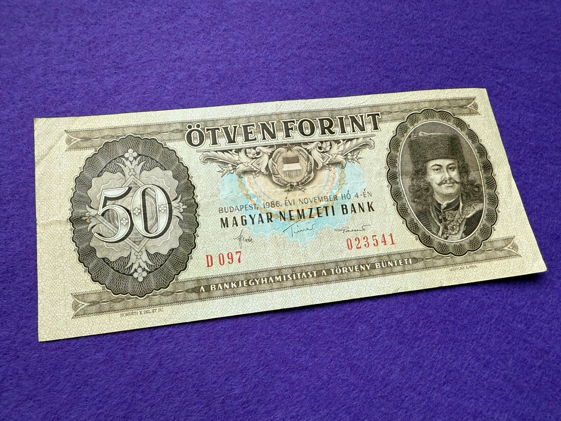 Banknoten: Budapest 1986 - Ungarn - 50 Forint – Gebraucht aus Pfäffikon SZ von Sieben77 3