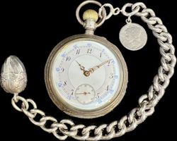 Westschweizer Taschenuhr, Silber 800; um 1910; mit Uhrkette