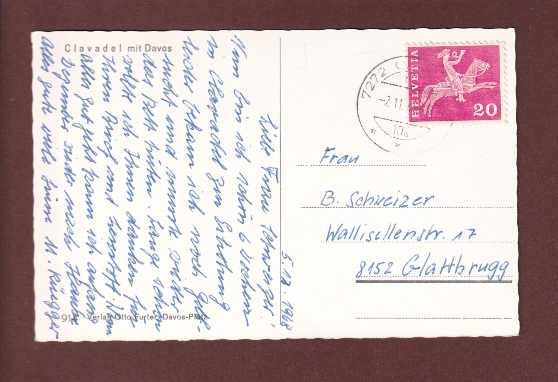 Ansichtskarten: DAVOS - Clavadel - 1968 – Gebraucht aus Pully von nicecards 1