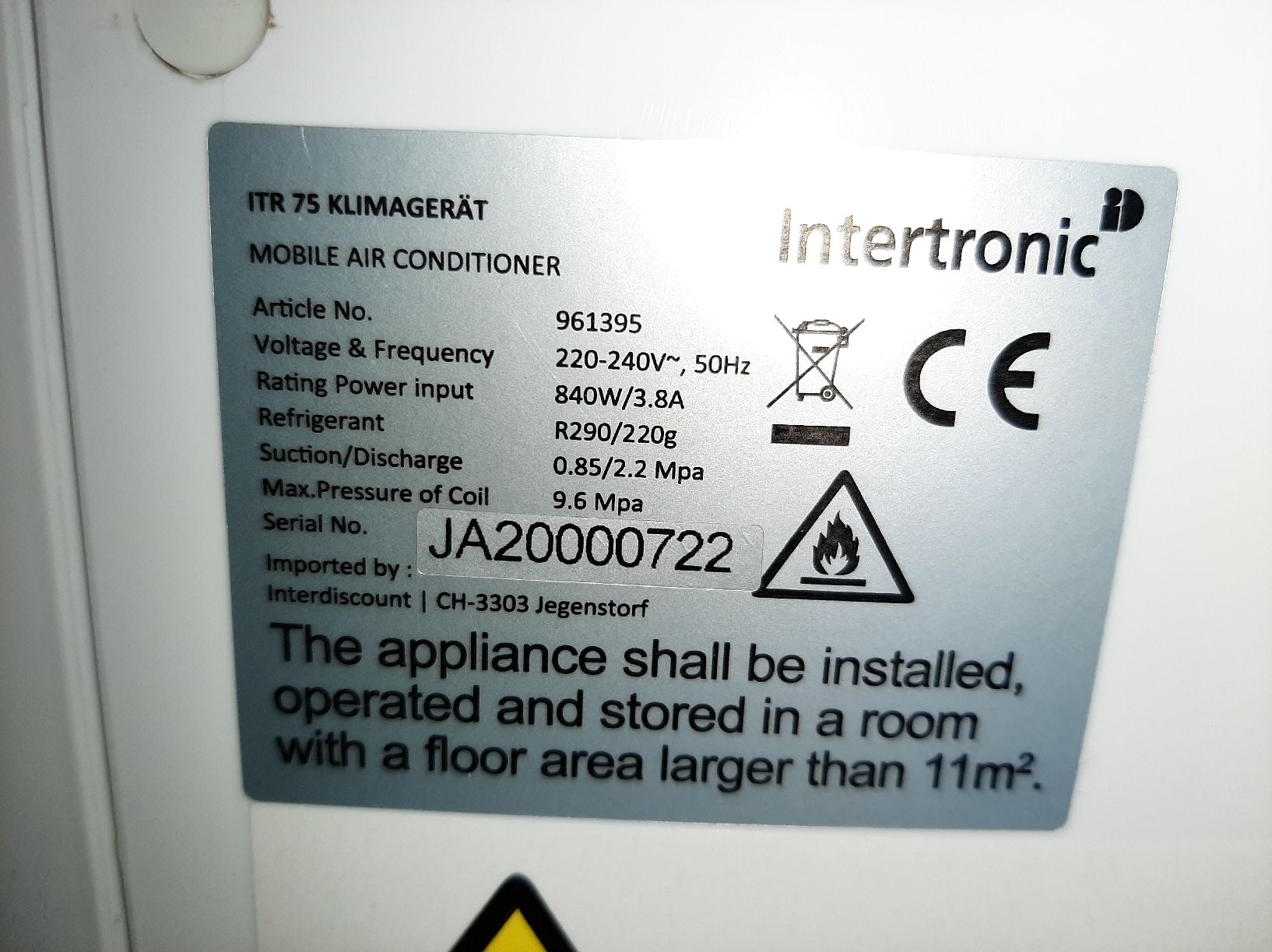 Condizionatori: Klimagerät Intertronic ITR 75 – Usato da Zürich venduto da Schela31 2