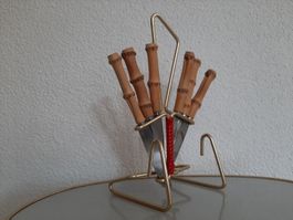 50er 60er Jahre Vintage Bambus Obstmesser Träger Mid Century