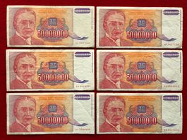 Belgrad 1993 - Jugoslawien - 6 x 50000000 Dinara - PUPIN