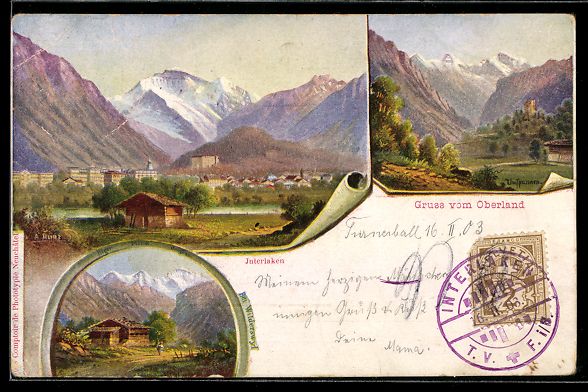 Cartoline postali: Litho Interlaken, Gesamtansicht und Blic – Usato da Berlin venduto da bartko-reher