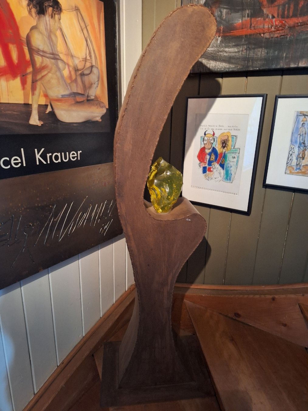 Sculture & Statue: Einzigartige Eisenkulptur mit gelbem Stein, – Usato da Malters venduto da chaufhuesli