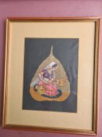 Gemälde Bild, Peepal Blatt Indien Hand Malerei 25X30 Vintage