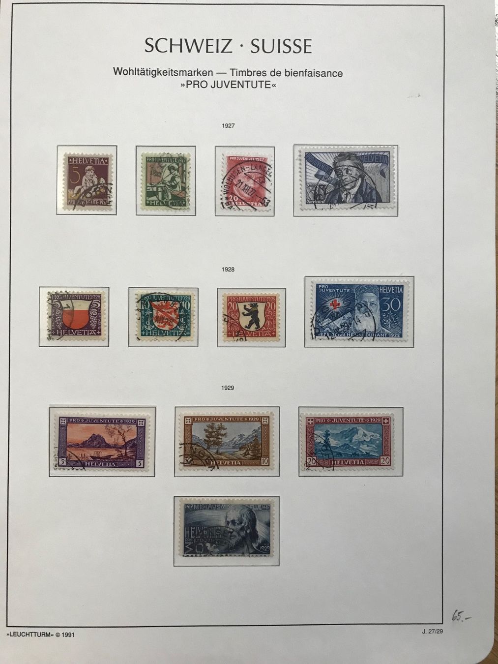 Alle Briefmarken: 3 Pro Juventute Serien 1927 - 1929 – Gebraucht aus stäfa von brandy66