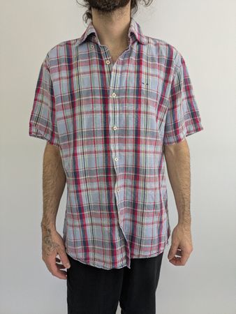 Kurzarmhemd Pierre Cardin Karo. Gr. M. Leinen-Mix. Sommerlic