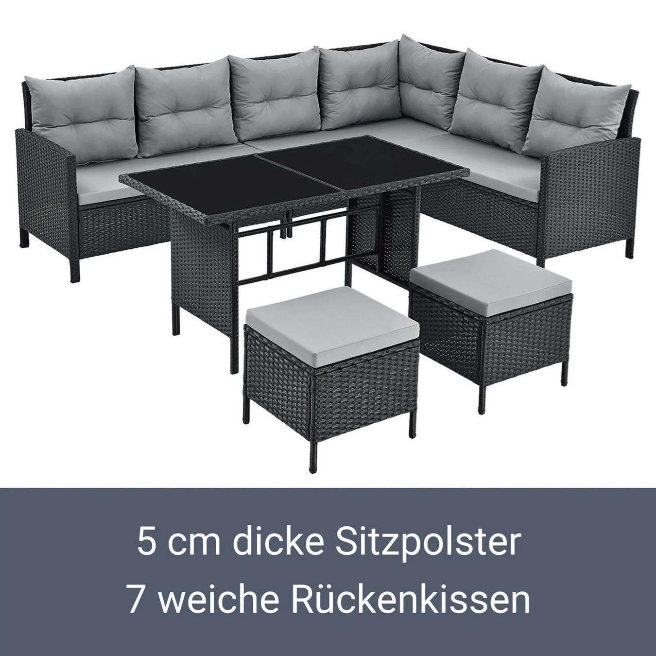 Set di tavolo e panche: Polyrattan Lounge Manacor schwarz Gartenlounge mit Sofa – Nuovo e nell'imballaggio originale da Wallenwil venduto da toesstal-vertrieb 5