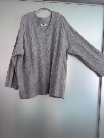 ONLY Oversize Zopf-Pullover XL/XXL Grau V-Neck Wohlfühlteil