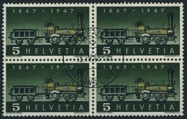 1947 - Eisenbahnen - Abart - Viererblock - gestempelt