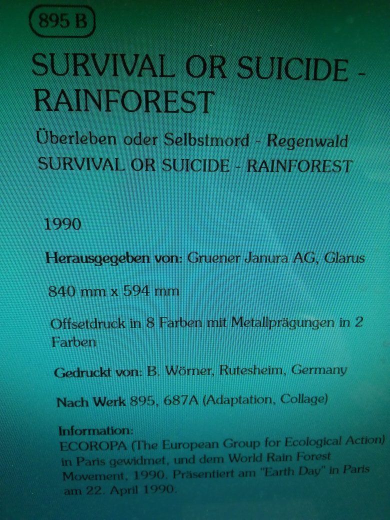 Poster & Bilder: Hundertwasser "Survival or Suicide Rainforest" 1990 gerahmt – Gebraucht aus Thun von Pemoya 1