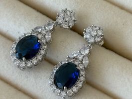 Luxus Elegante Zirkonia Ohrschmuck  Farbe: Silber/ Blau
