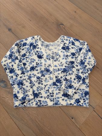 Sezane Strickjacke blau weiss Blumenmuster, Grösse S