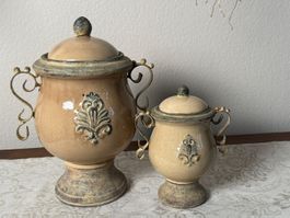 2 Keramikamphoren Vintage beige-braun
