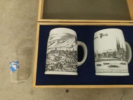 2 neue Bierkrüge + Glas - Genève & Zürich in Geschenk-Kiste
