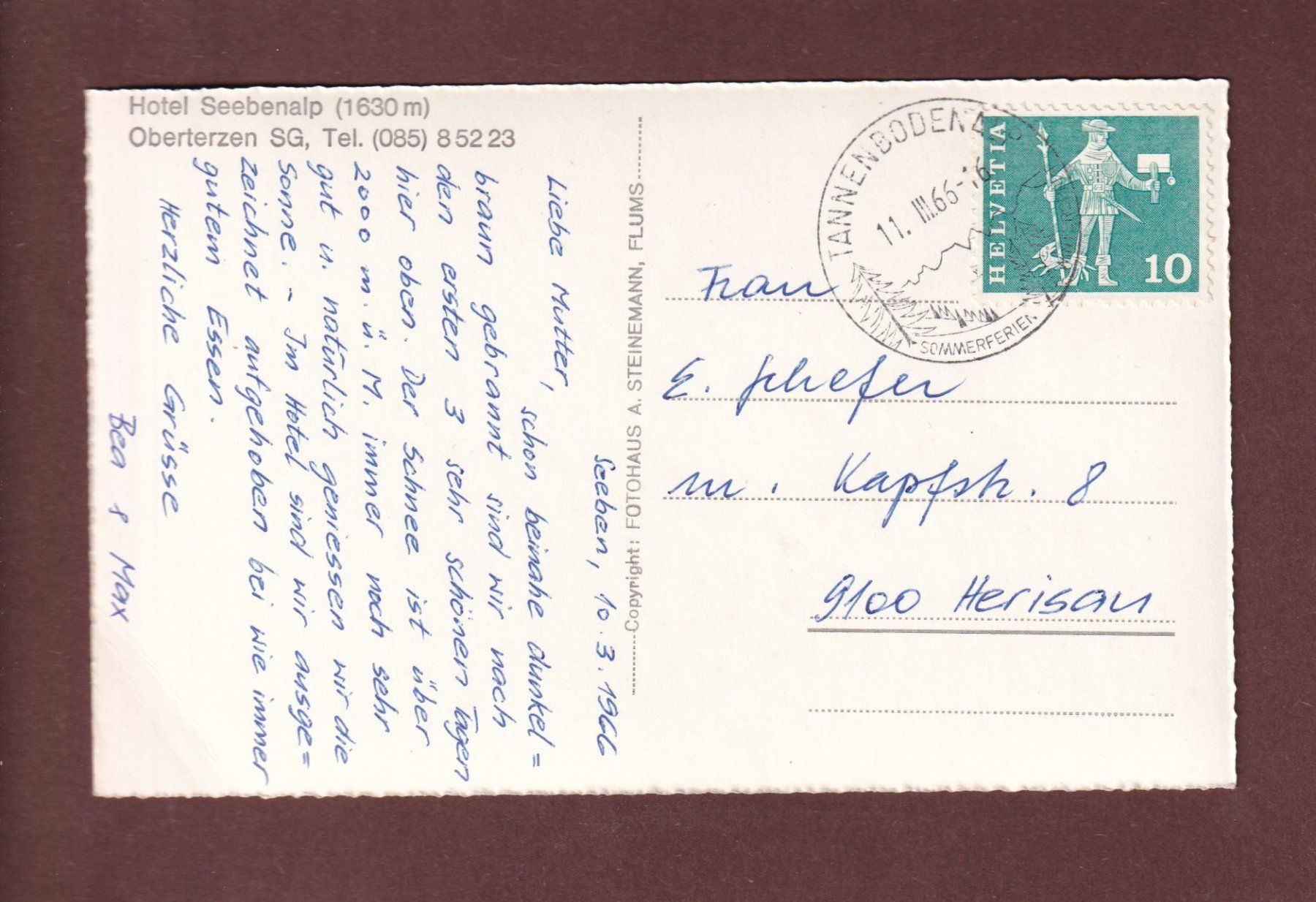 Ansichtskarten: Oberterzen - Hotel SEEBENALP - 1966 // Eckbug // – Gebraucht aus Pully von nicecards-shop 1