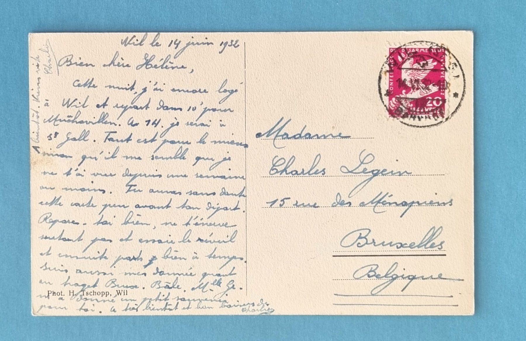 Cartoline postali: Wil - Hotel Bahnhof Terminus - 1936 – Usato da Rothrist venduto da RROENK 1