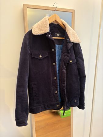 Herren Jacke WE Dunkelblau Cord Lammfellkragen Grösse S