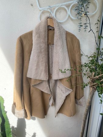 Veste femme imitation daim doublée fourrure beige taille M