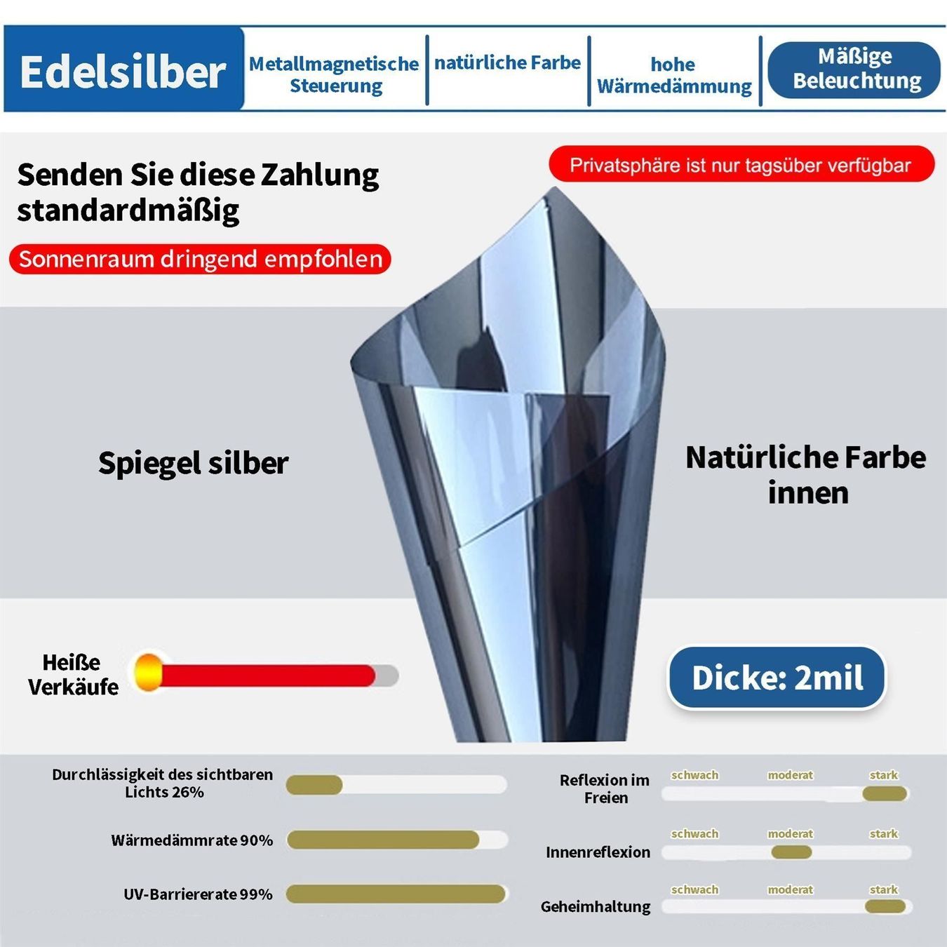 Altro per la casa: Spiegelfolie Fenster(Silber,40 x 400 cm) – Nuovo (secondo la descrizione) da Thun venduto da 365buy 1