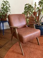Fauteuil rétro design effet cuir vintage bois