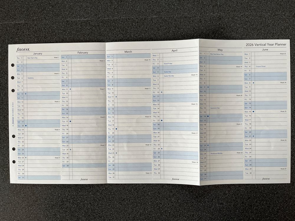 Filofax A5 2026 Year Planner Kalender Vertical Ausklappbar (Neu und ...